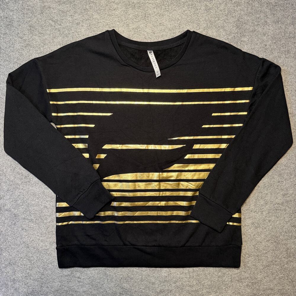 FABLETICS Women's Crewneck Sweatshirt M Black Gold Striped Casual Athletic